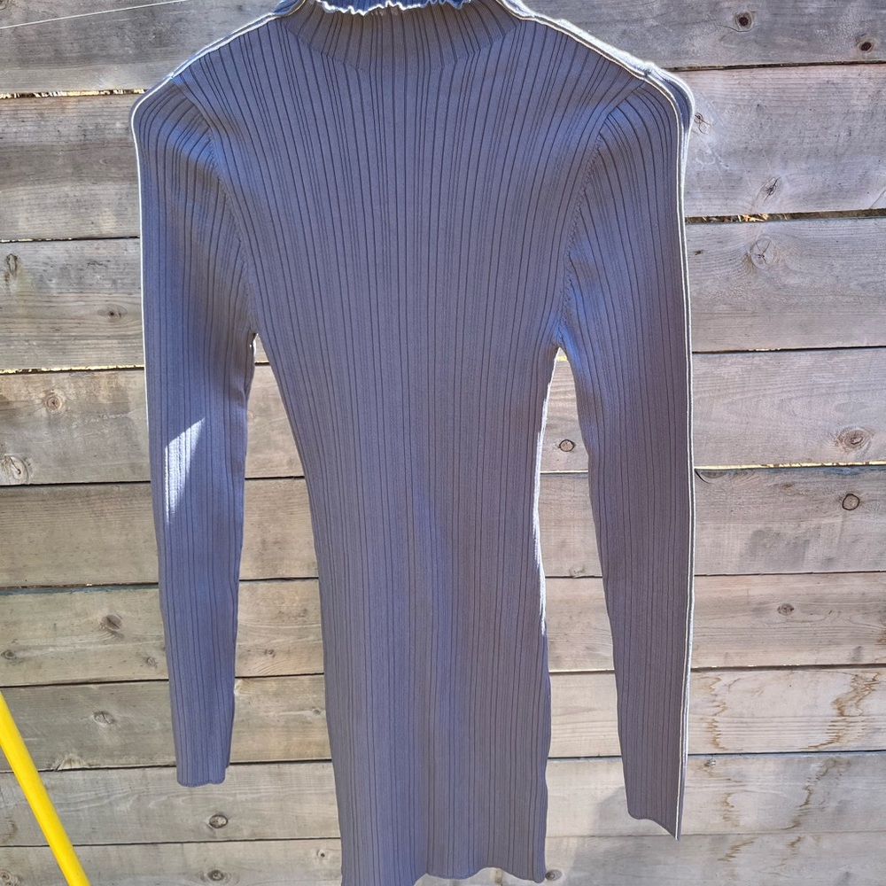 Zara Gray Ribbed Long Sleeve Dress